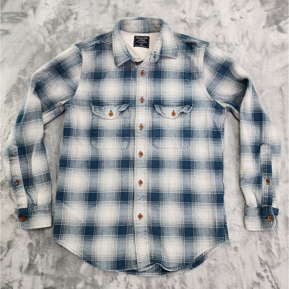 Abercrombie & Fitch Top Womens XS Blue Plaid‎ Thick Flannel Cotton Shacket Shirt